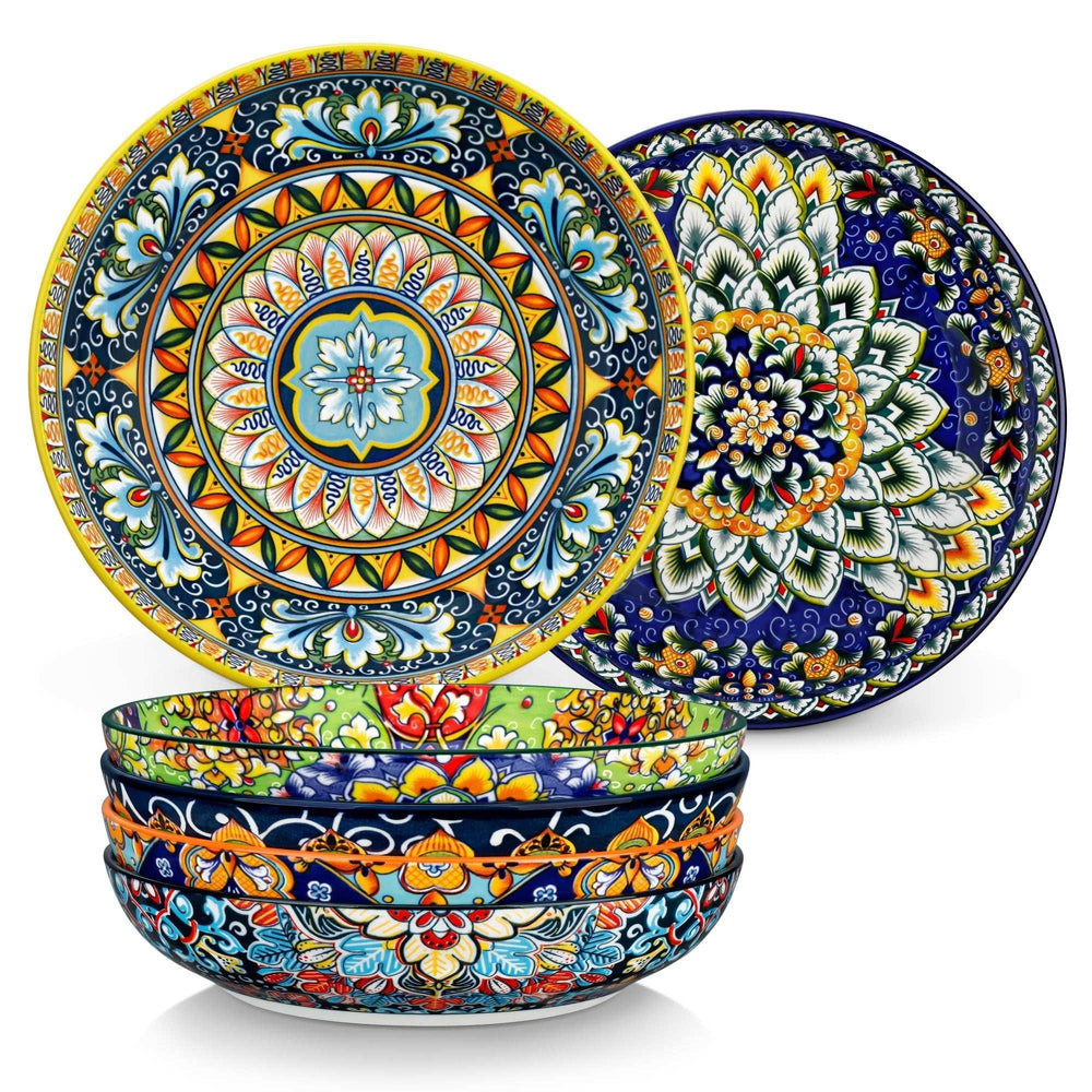 Malacasa Pasta Bowls, Ceramic Salad Bowls Set of 6, 42 oz Large Corlorful Serving Bowls for Kitchen, Dishwasher Microwave Safe Soup Bowls Set, Pasta Plates - USA MEGA SHOP