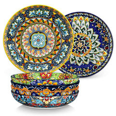 Malacasa Pasta Bowls, Ceramic Salad Bowls Set of 6, 42 oz Large Corlorful Serving Bowls for Kitchen, Dishwasher Microwave Safe Soup Bowls Set, Pasta Plates - USA MEGA SHOP