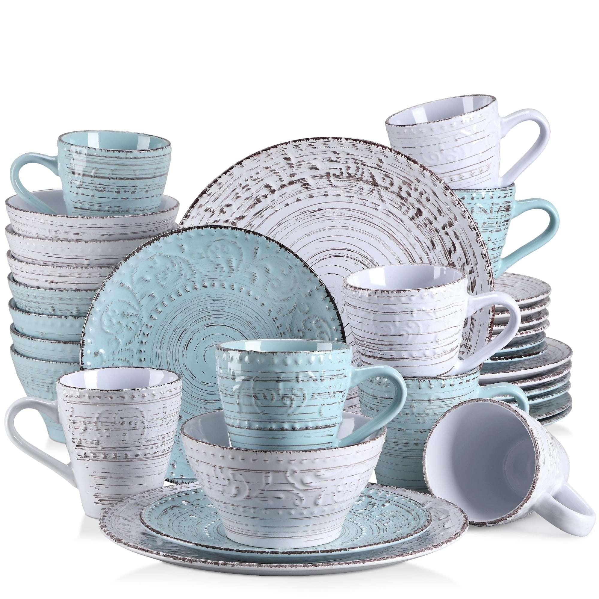 Vancasso, Series Vine, 16-Piece Stoneware Dinnerware Set, Blue and Beige Dinner Set, Service for 4