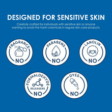 Vanicream sensitive skin care icon set: fragrance-free, paraben-free, lanolin-free