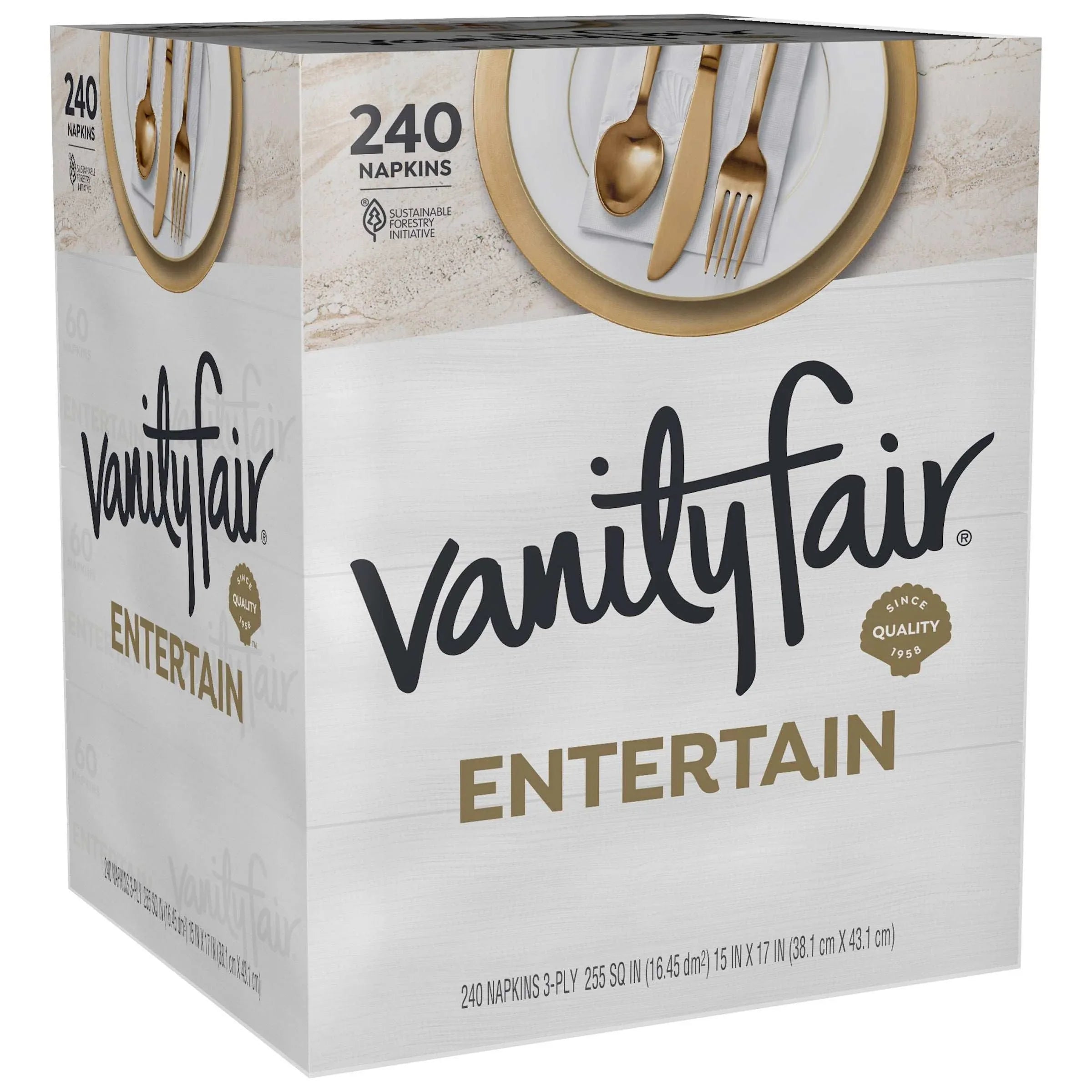 Vanity Fair Entertain White Paper Napkins, 3-ply, 60-count, 4-pack - USA MEGA SHOP