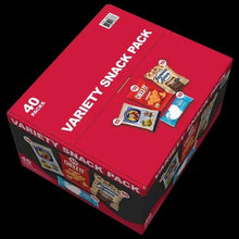 Variety snack pack box, angled view with 40 packs and variety labels