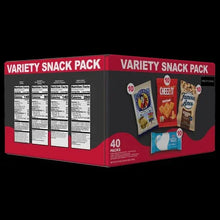 Snack variety pack box side/back with Nutrition Facts panels and snack bag graphics