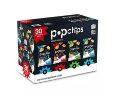Popchips variety pack box with assorted 30-count snack bags