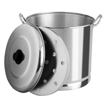 Aluminum steamer pot with perforated insert and side lid, domed shape