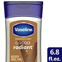 Vaseline cocoa radiant body gel oil bottle front view, 6.8 fl oz