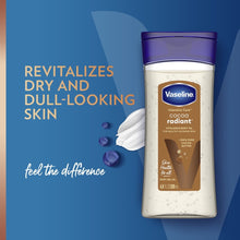 Vaseline cocoa radiant body gel oil bottle with purple cap on display