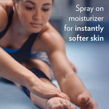 Spray moisturizer being applied to forearm and hand, glossy skin finish