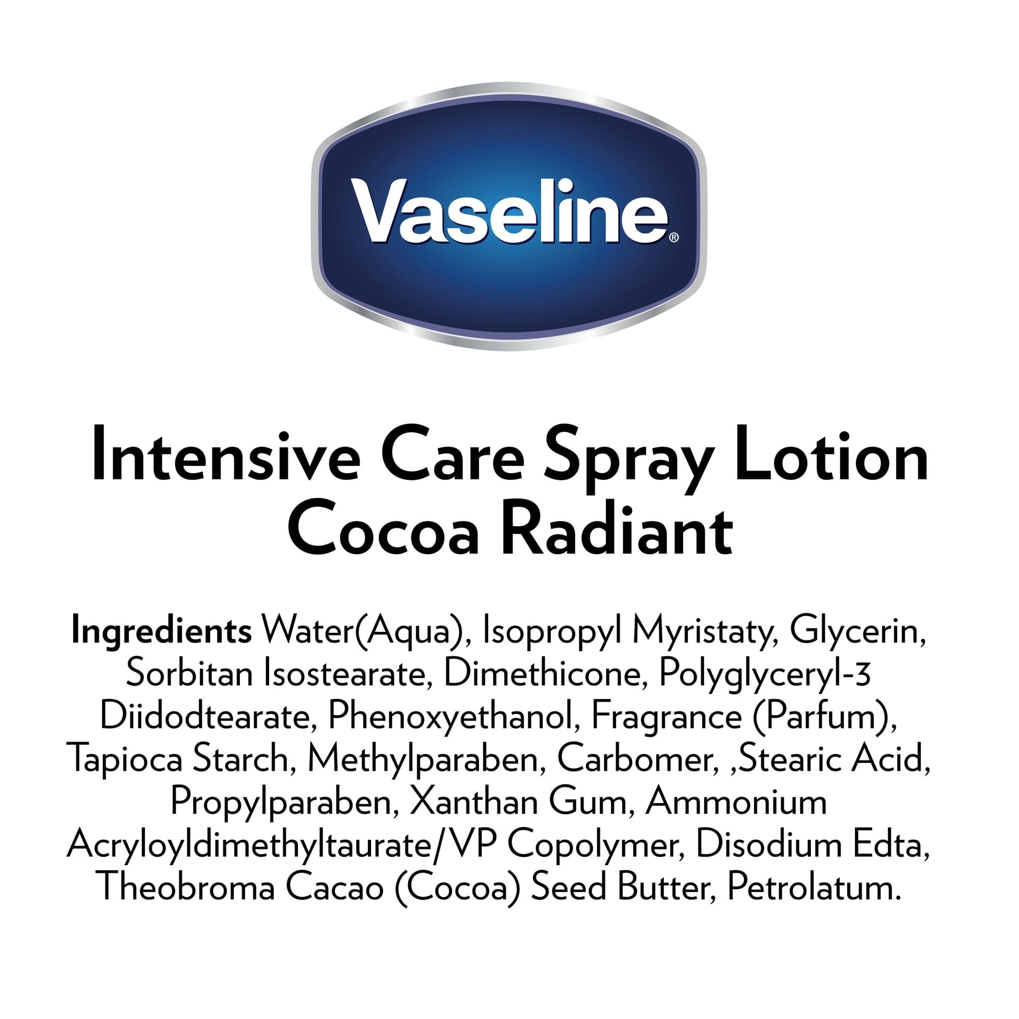 Vaseline Intensive Care Spray Moisturizer For Dry Skin Cocoa Radiant Made with 100% Pure Cocoa Butter, 6.5 oz