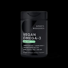 Vegan omega-3 supplement bottle with vegan algae oil front label, 60 capsules