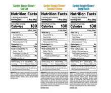 Nutrition facts panel for garden veggie straws flavors: sea salt, cheddar, zesty ranch
