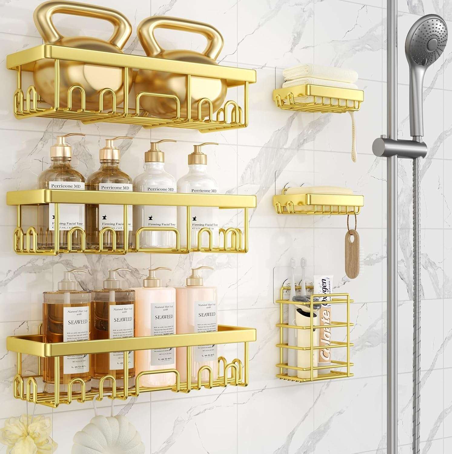 Veken Shower Caddy  – Rustproof Adhesive Bathroom Organizer Set, No-Drill Wall-Mounted Shelves with Soap Holder & Large Capacity Storage