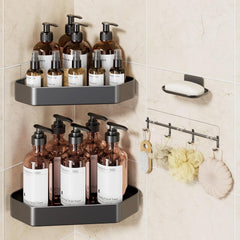 Veken Aluminum Corner Shower Caddy 4-Pack, Never Rust, No Drilling Adhesive Shelves, Stainless Rack with Soap Holder, Large Capacity Bathroom Organizers and Storage, Wall-Mounted Kitchen & Home Decor