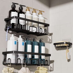 Veken Shower Caddy  – Rustproof Adhesive Bathroom Organizer Set, No-Drill Wall-Mounted Shelves with Soap Holder & Large Capacity Storage