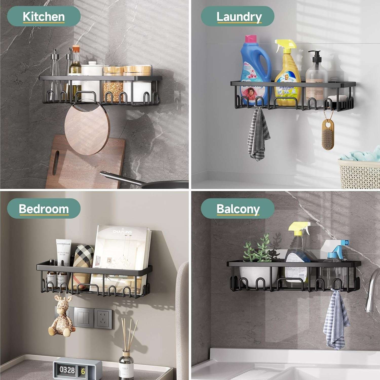 Veken Shower Caddy  – Rustproof Adhesive Bathroom Organizer Set, No-Drill Wall-Mounted Shelves with Soap Holder & Large Capacity Storage