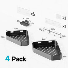Aluminum corner shower shelves with soap holder and hanging rail, charcoal gray, 4-pack