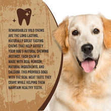 Venison dog chew pouch design with Labrador portrait and natural chewing text