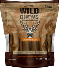 Venison recipe dog chew pouch, 12-count bag with deer head logo