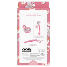 Pink manual razor handle with cartridge, retail package