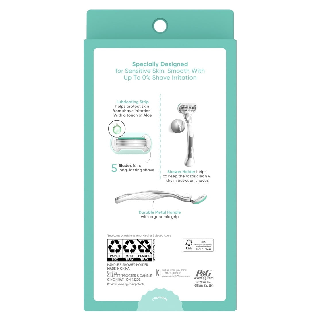 Venus Deluxe Smooth Sensitive Razor for Women, 5 blades, Manual Razor, Handle + 2 Razor Blade Refills, Silver