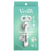 Venus Extra Smooth Sensitive manual razor package with silver handle and 5 blades
