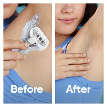Venus razor in use: before and after shaving on skin with shaving foam