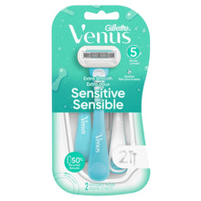 Gillette Venus sensitive 5-blade disposable razor set, 2 count, blue handles on card