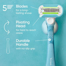 Aqua manual razor with 5 blades, pivoting head, and no-slip handle grip