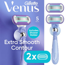 Purple women’s manual razor with 5-blade cartridge and contoured handle