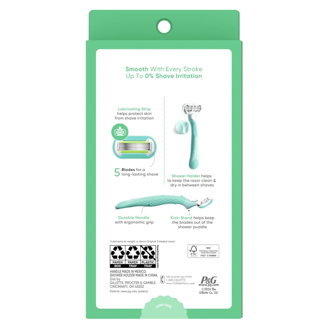 Venus Manual Razor, Extra Smooth for Women, 5 Blades, Handle + 2 Refills, Green