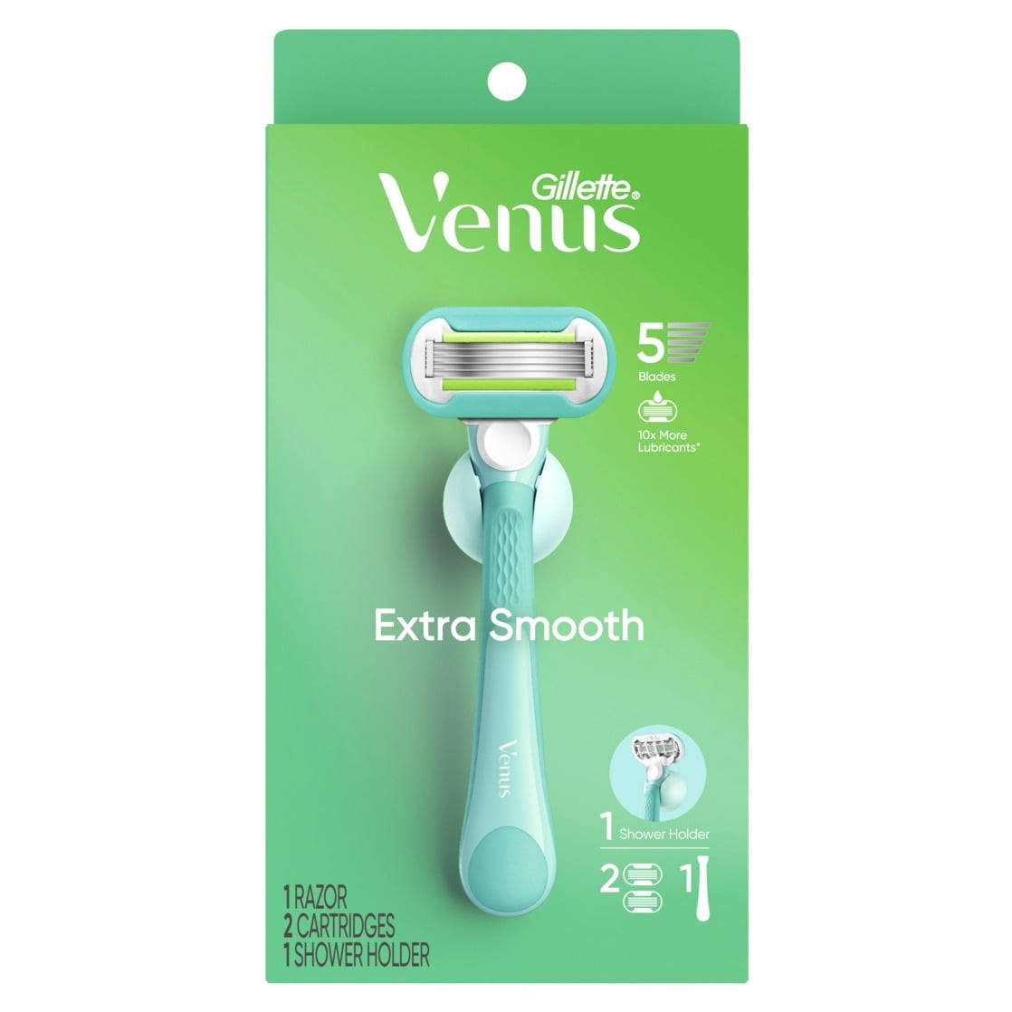 Venus Manual Razor, Extra Smooth for Women, 5 Blades, Handle + 2 Refills, Green