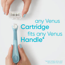 Aqua Venus-style razor handle holding a cartridge refill for compatibility with Venus