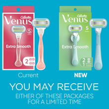 Razor package labels showing extra-smooth 5 blades with shower holder included