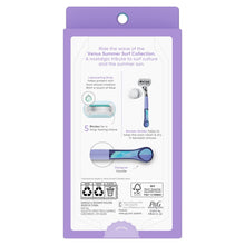 Razor packaging back card with included razor, holder, and refill illustrations
