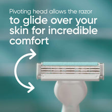 Disposable razor with 3-blade head and pivoting neck, front view