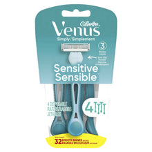 Gillette Venus Sensitive disposable razor pack with light blue handle and 3 blades