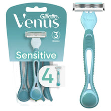 Gillette Venus Sensitive disposable razor with 3-blade head, light blue handle