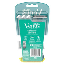 Gillette Venus Sensitive razor pack back panel with 3-blade details