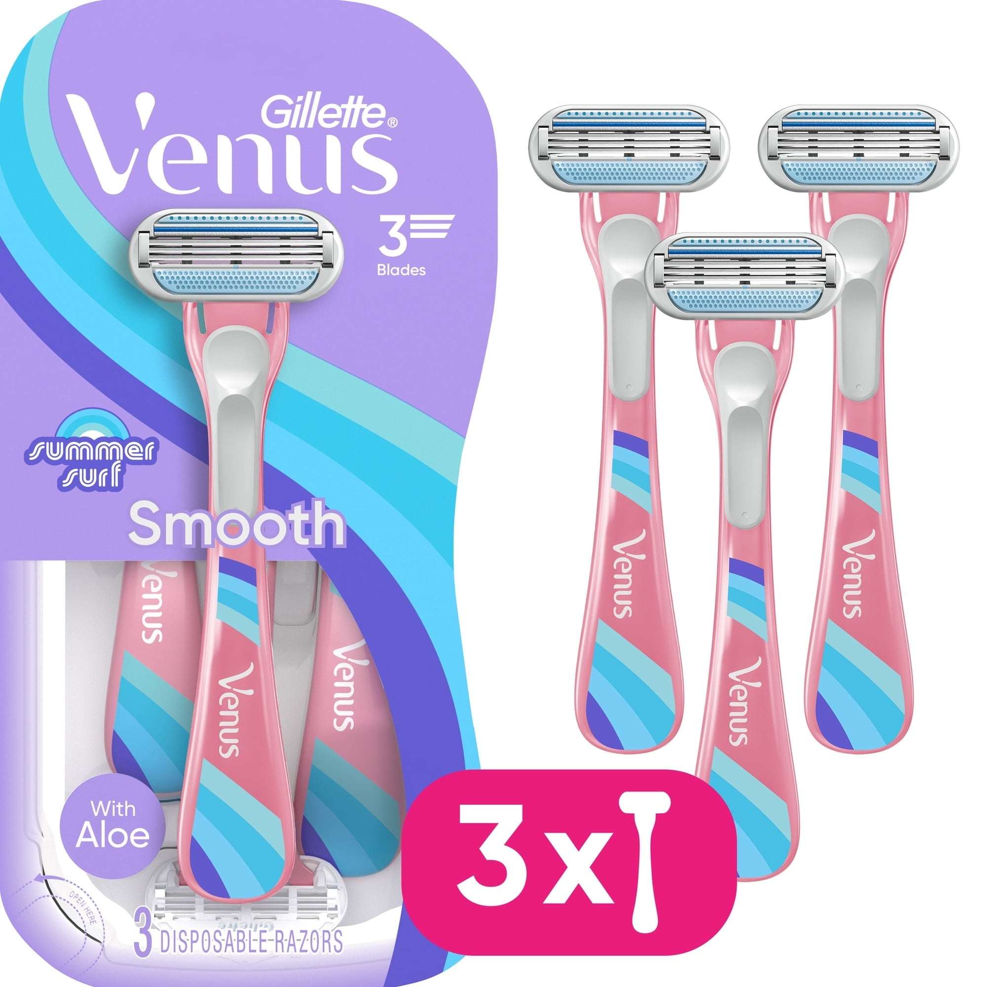 Venus Summer Surf Smooth Maquinillas de Afeitar Desechables, 3 Unidades