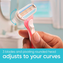 Disposable razor with pivoting rounded head, held near a hand