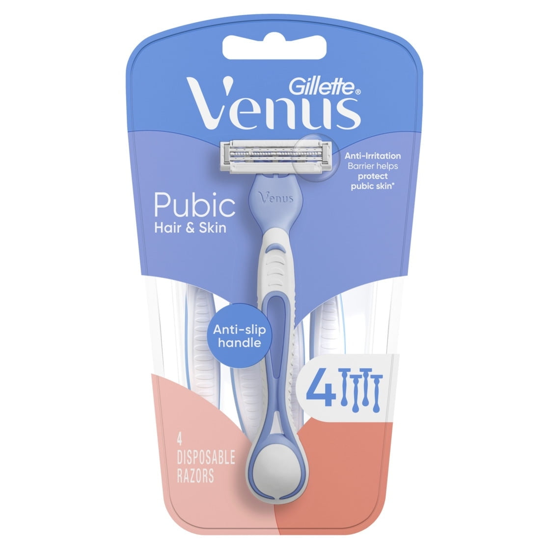 Venus for Pubic Hair & Skin Women's Disposable Razor, 4ct, Multi-Color