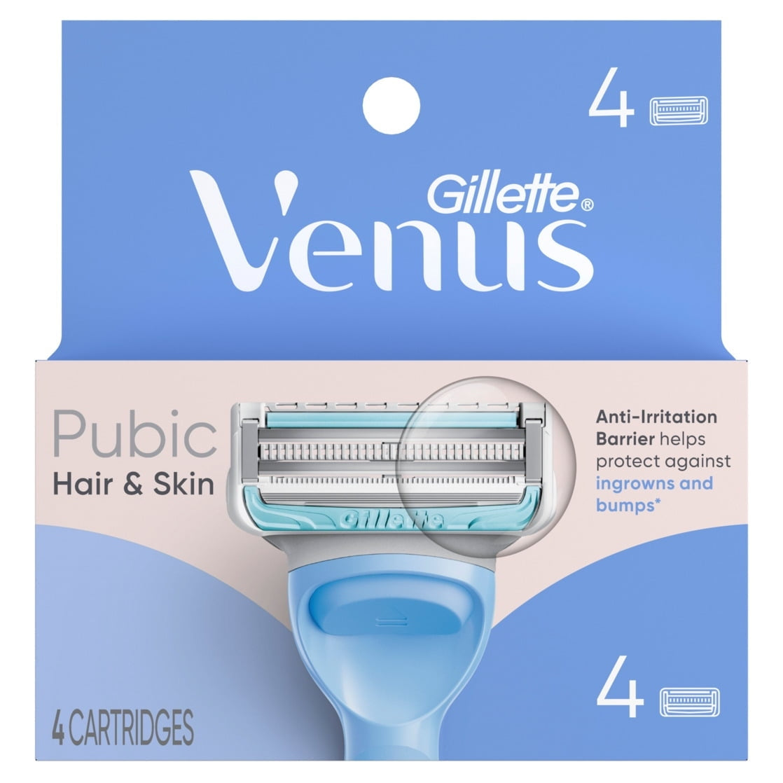 Venus for Pubic Hair & Skin, Intimate Razor for Women Razor Blade Refills, 4 Count
