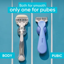 Gillette Venus razors with cartridges shown side by side for pubic and body