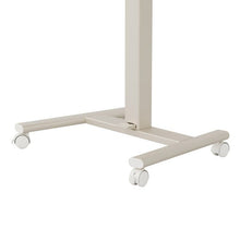 Versalift desk base with white metal legs and four caster wheels