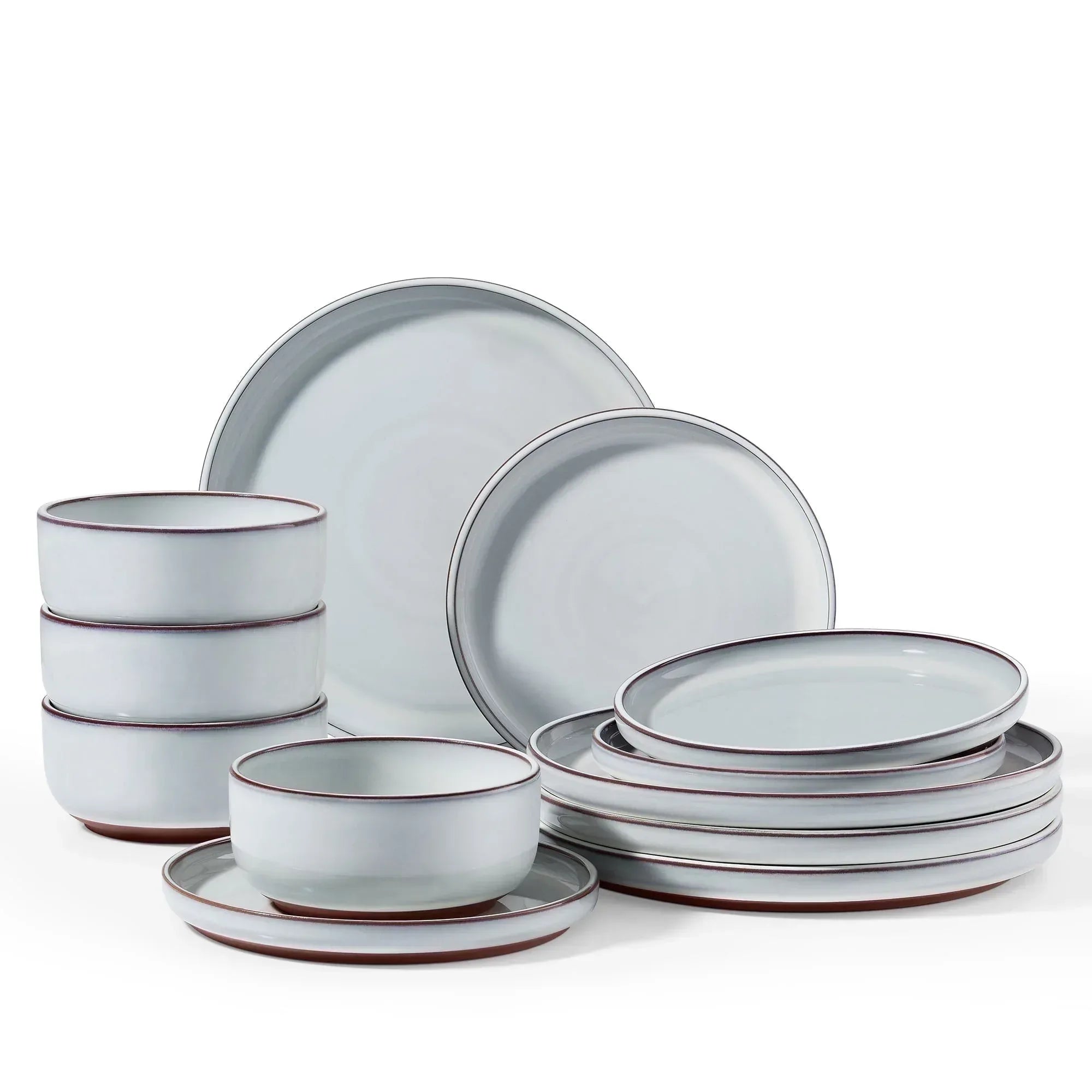 Vesteel 12-Piece Dinnerware set, Ceramic Plates and Bowls set for 4, Speckled Stoneware Dishes Set for Family, Microwave & Dishwasher Safe - Cappuccino Brown