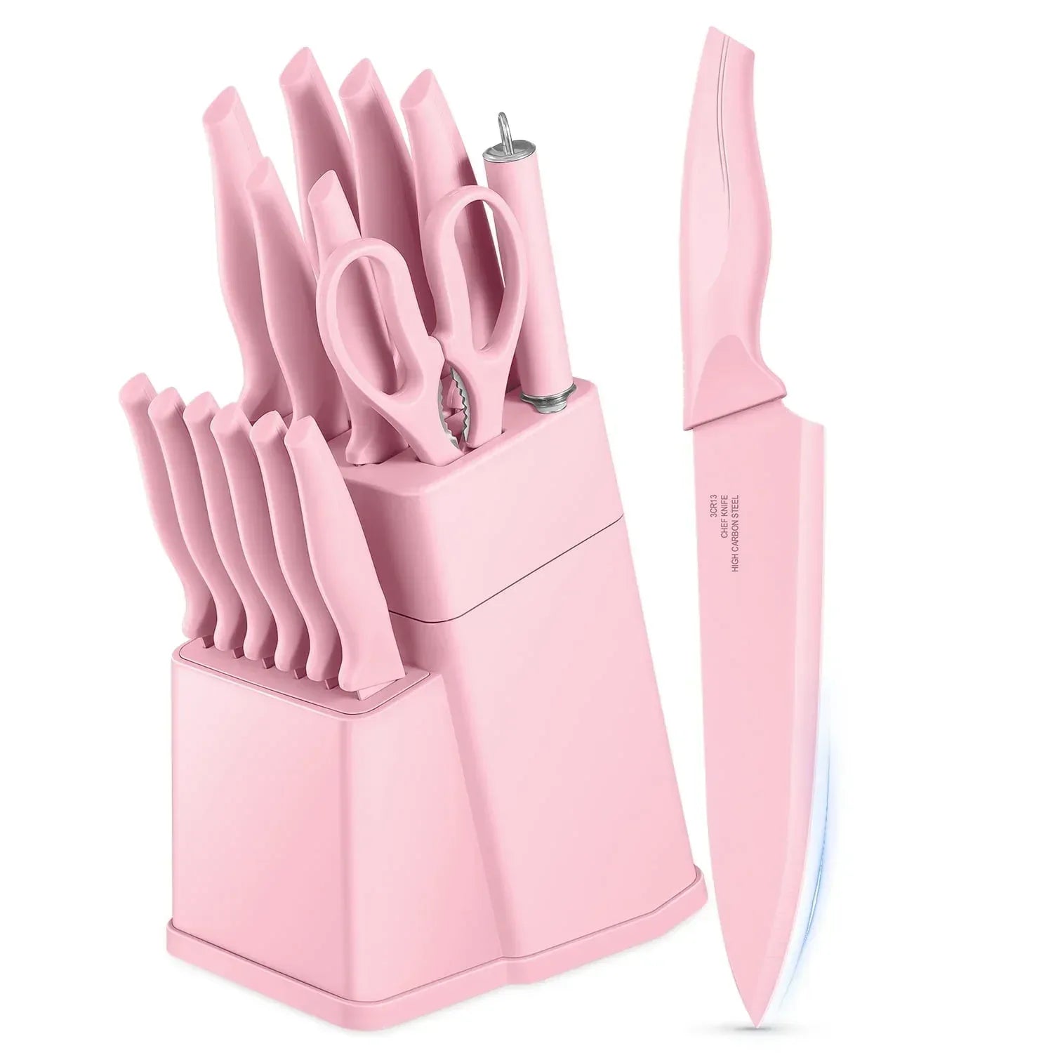 Vesteel Knife Set for Kitchen with Block, 15 Pcs High Carbon Stainless Steel Kitchen Knife Set with Self Sharpening - USA MEGA SHOP