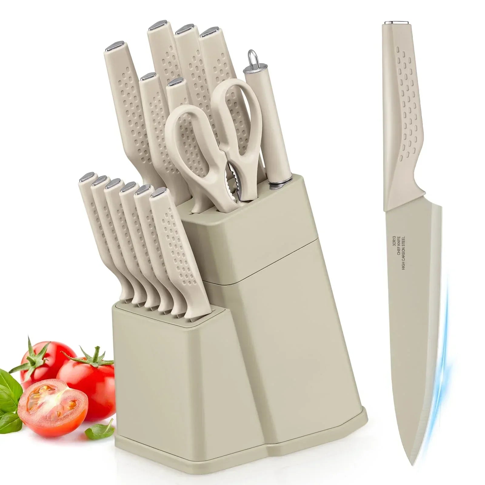 Vesteel Knife Block Set for Kitchen, 15-Piece High Carbon Stainless Steel Knives Set with Ergonomic Handle, Ultra-sharp & Rust Resistant - USA MEGA SHOP