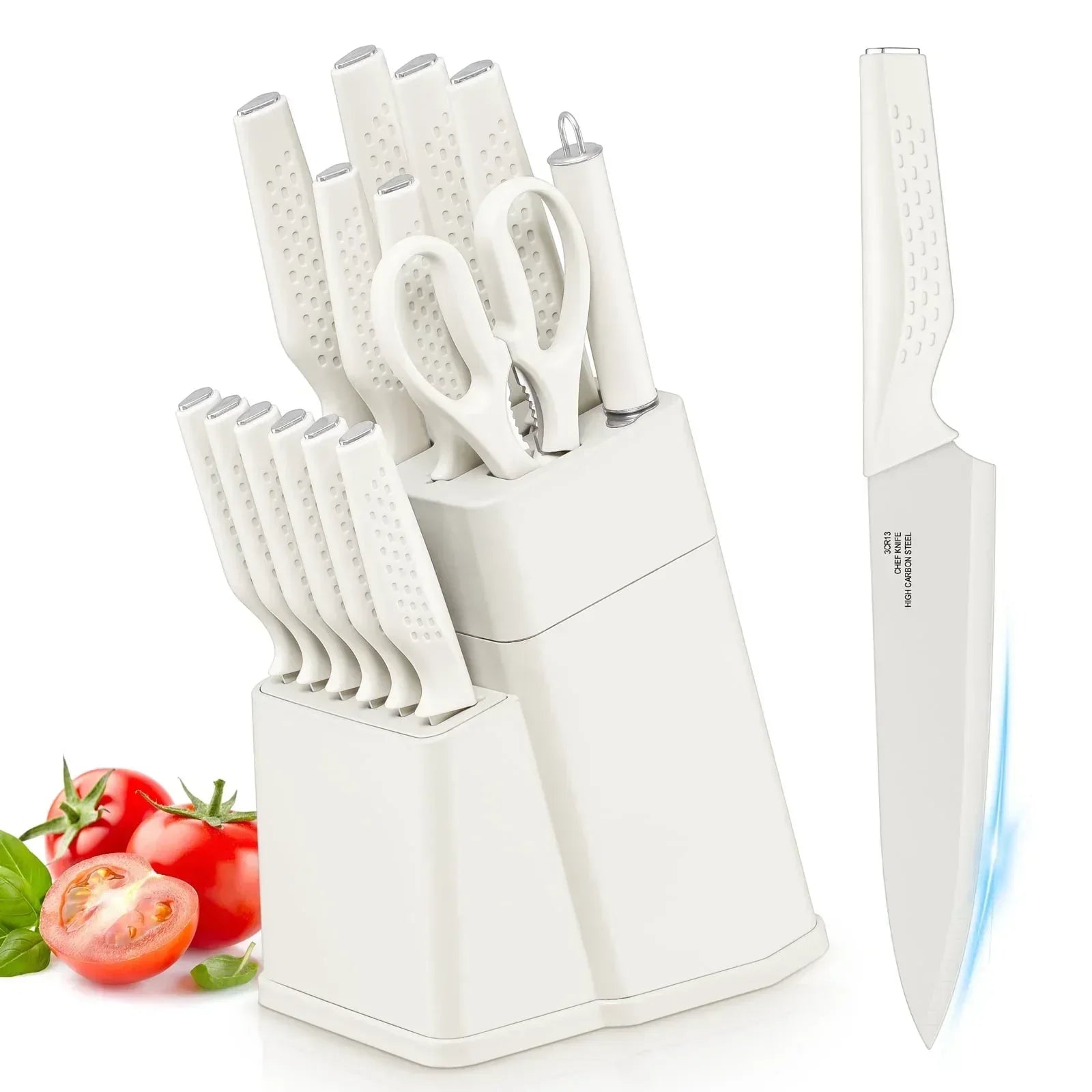 Vesteel Knife Block Set for Kitchen, 15-Piece High Carbon Stainless Steel Knives Set with Ergonomic Handle, Ultra-sharp & Rust Resistant