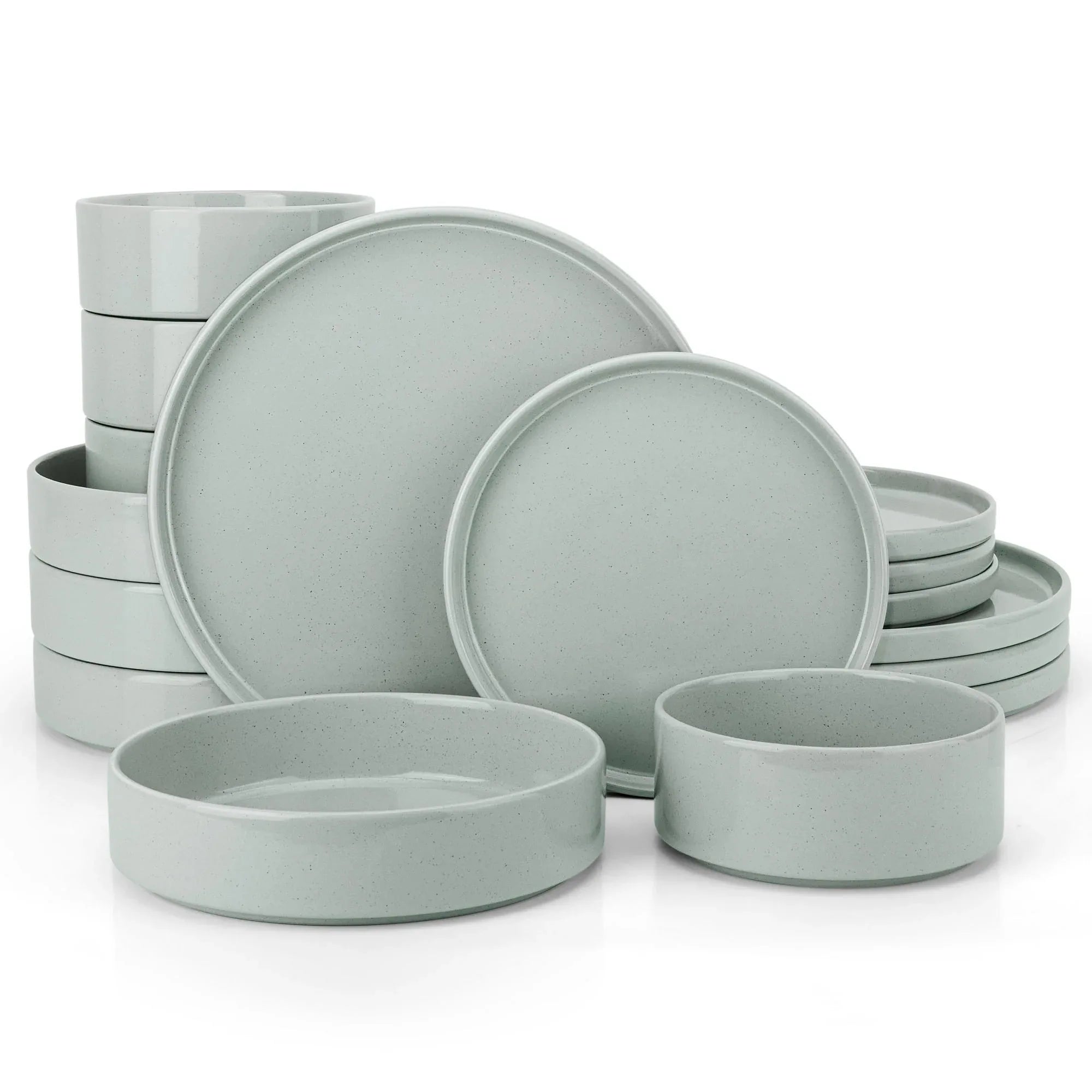 Vesteel 12-Piece Dinnerware Set, Ceramic Tableware Reactive Glaze Plates and Bowls Sets, Healthy Yixing Purple Clay Dishes Set, Dishwasher & Microwave Safe - Blackish Green