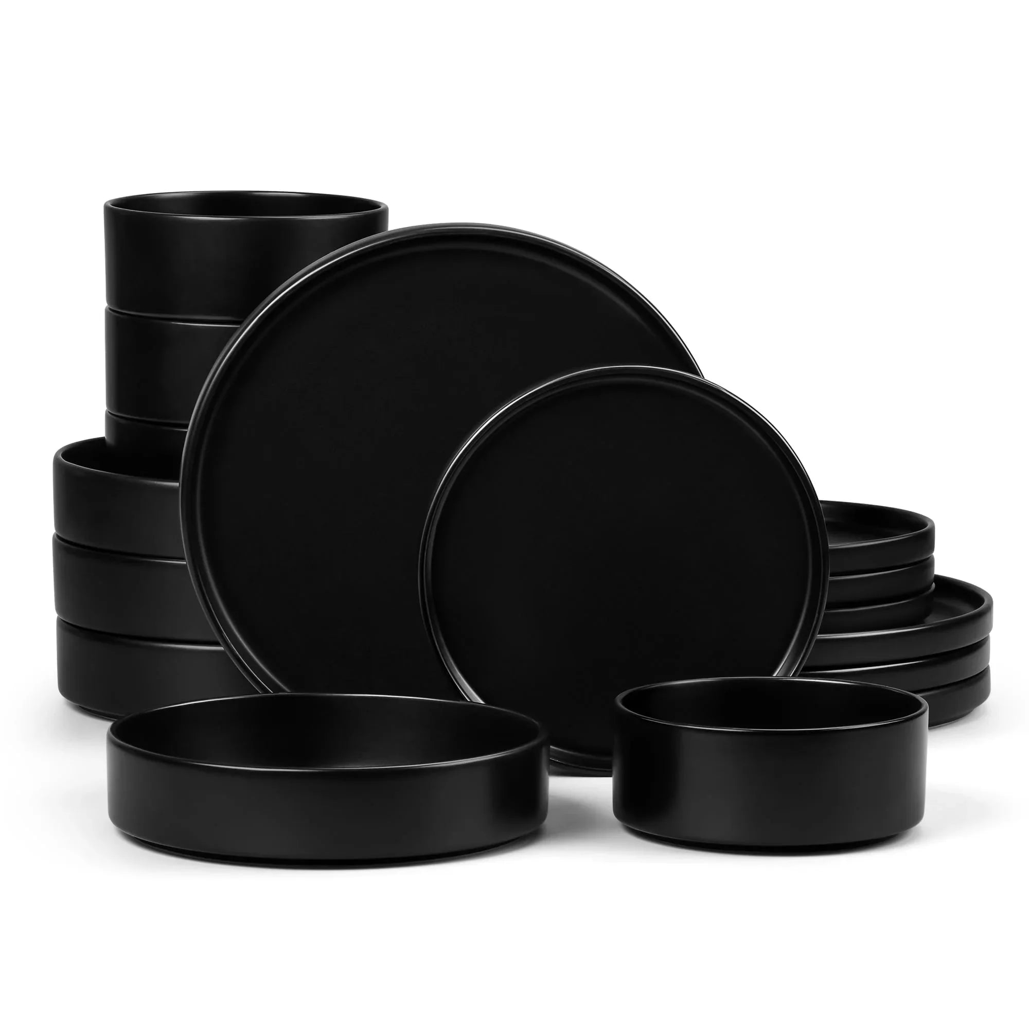 Vesteel 12-Piece Dinnerware Set, Ceramic Tableware Reactive Glaze Plates and Bowls Sets, Healthy Yixing Purple Clay Dishes Set, Dishwasher & Microwave Safe - Blackish Green
